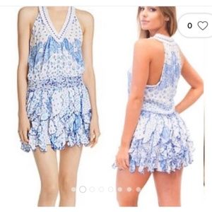 Poupette St. Barth blue and white ruffle skirt dress
